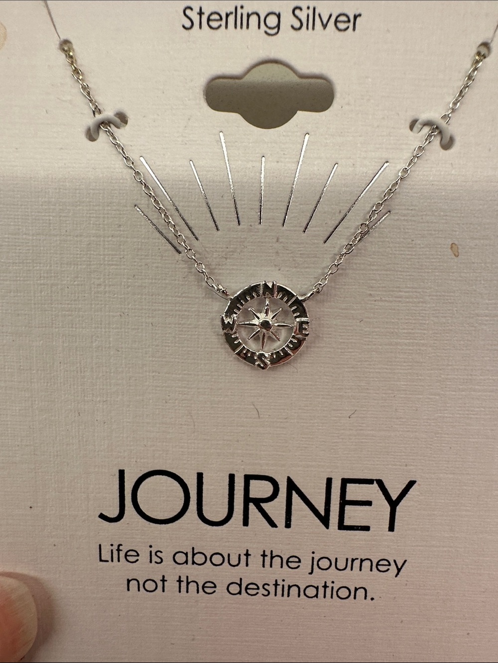 Sterling Silver Compass Pendant Necklace - Silver - Picture 3 of 4